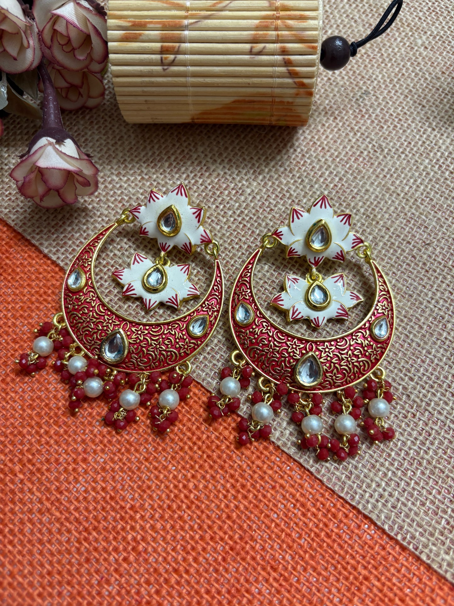 Red Colour Brass Chandbalis