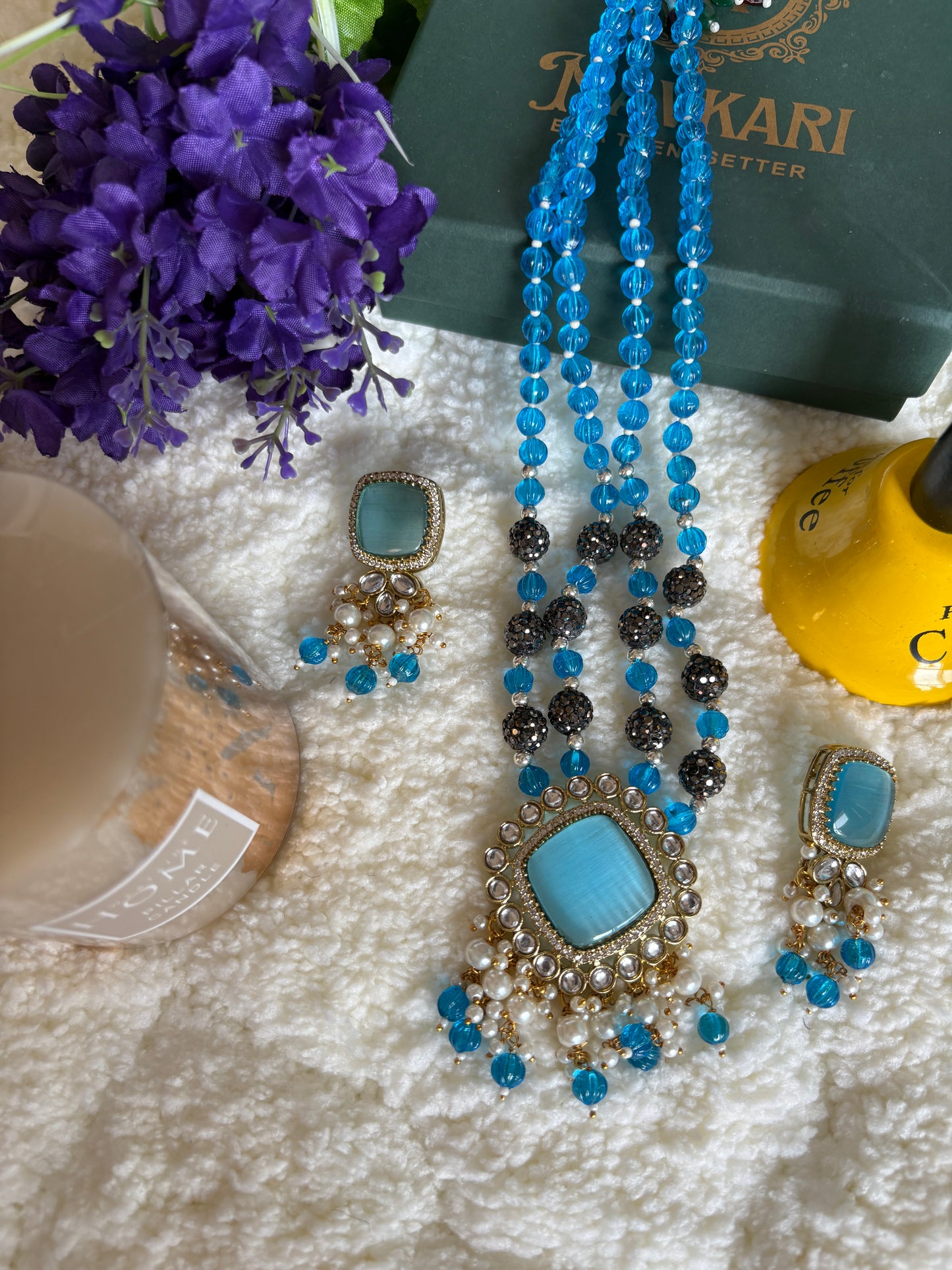 Sky Blue Long Kundan Necklace