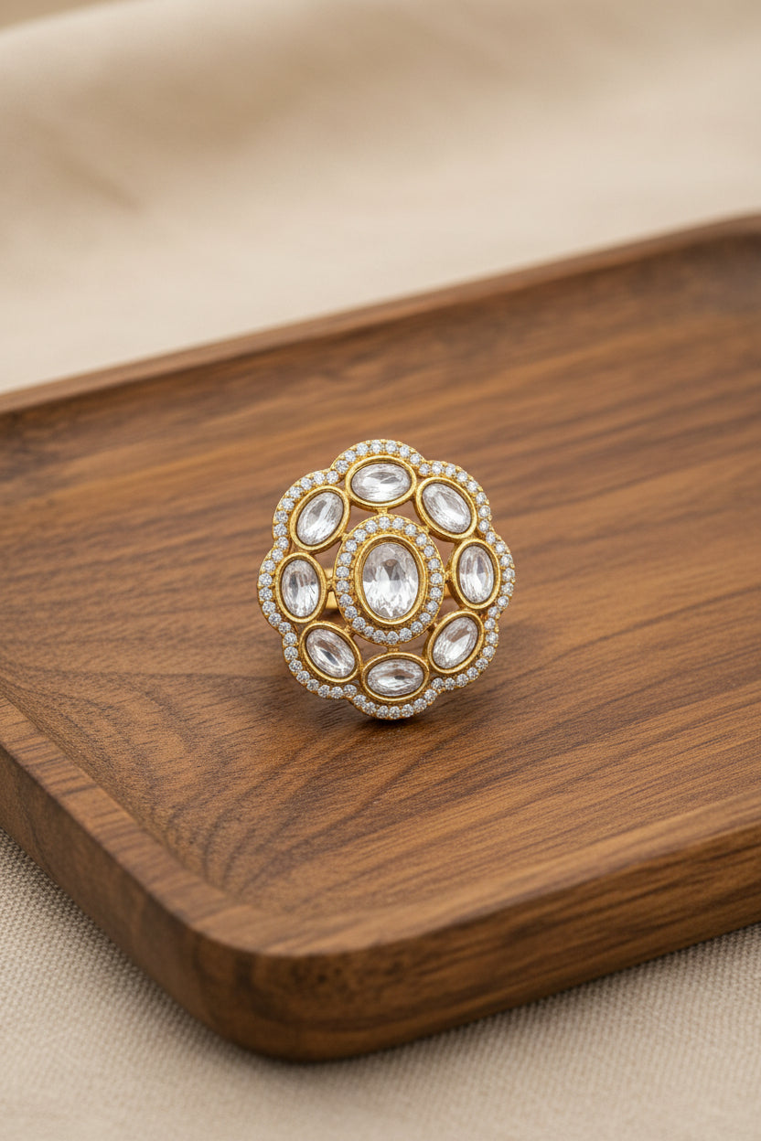 White beige American Diamond Ring