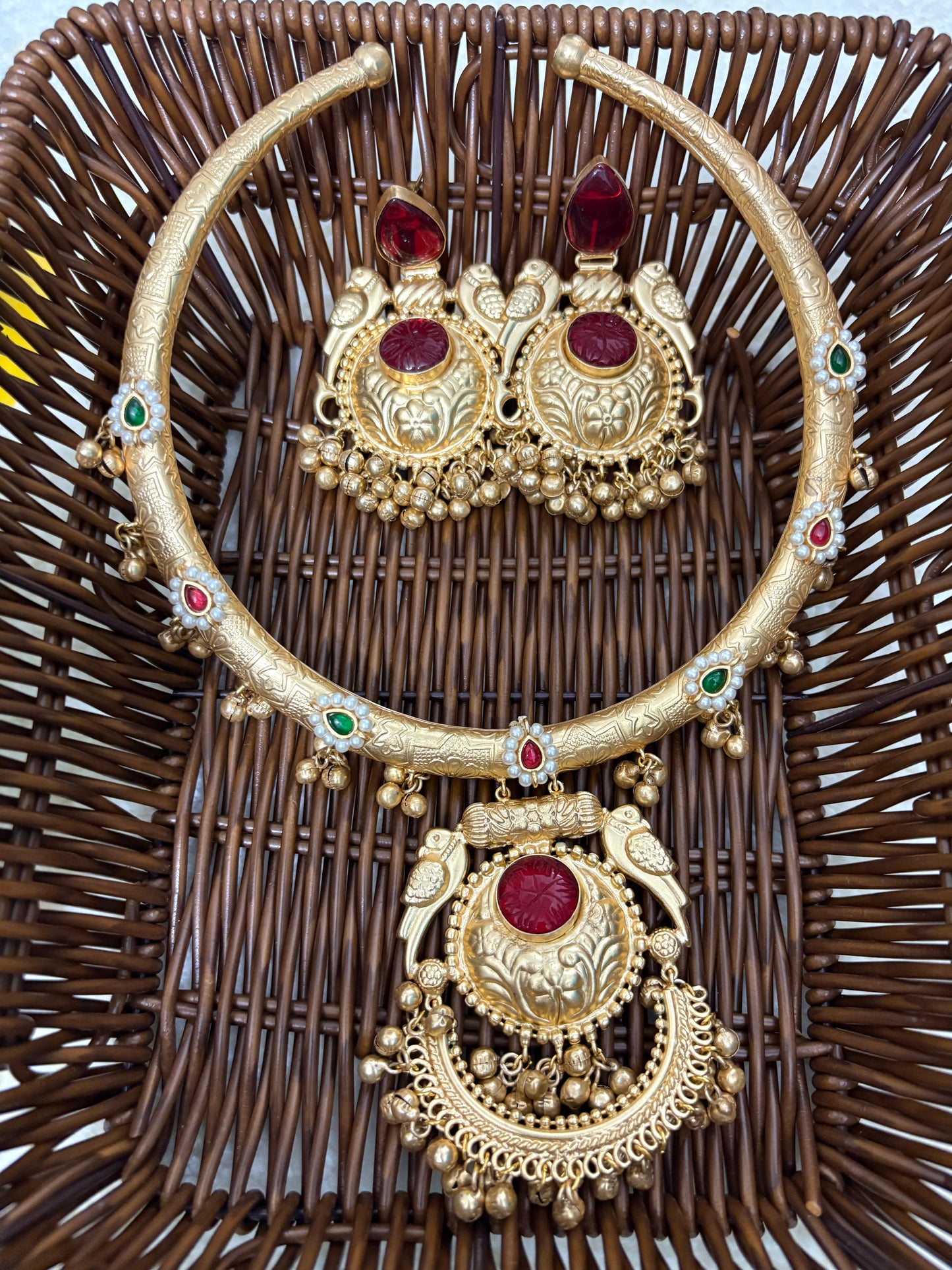 Red Brass Hasali Necklace Set