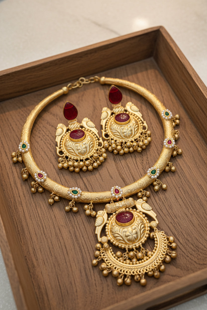 Red Brass Hasali Necklace Set