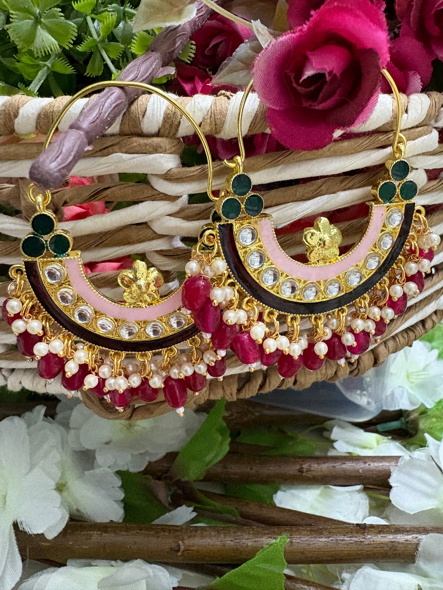 Brass Rani Pink colour Chandbalis