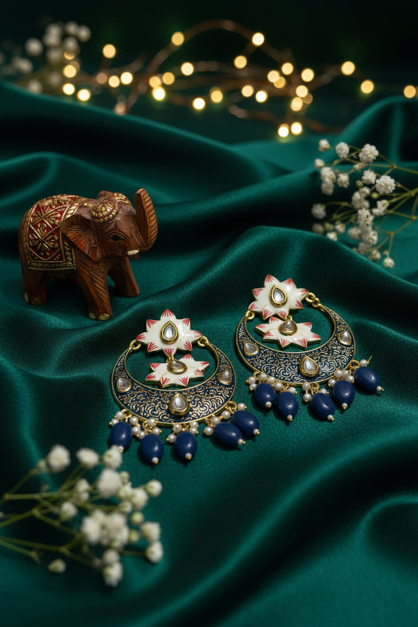 Blue Meenakari Brass Chandbalis