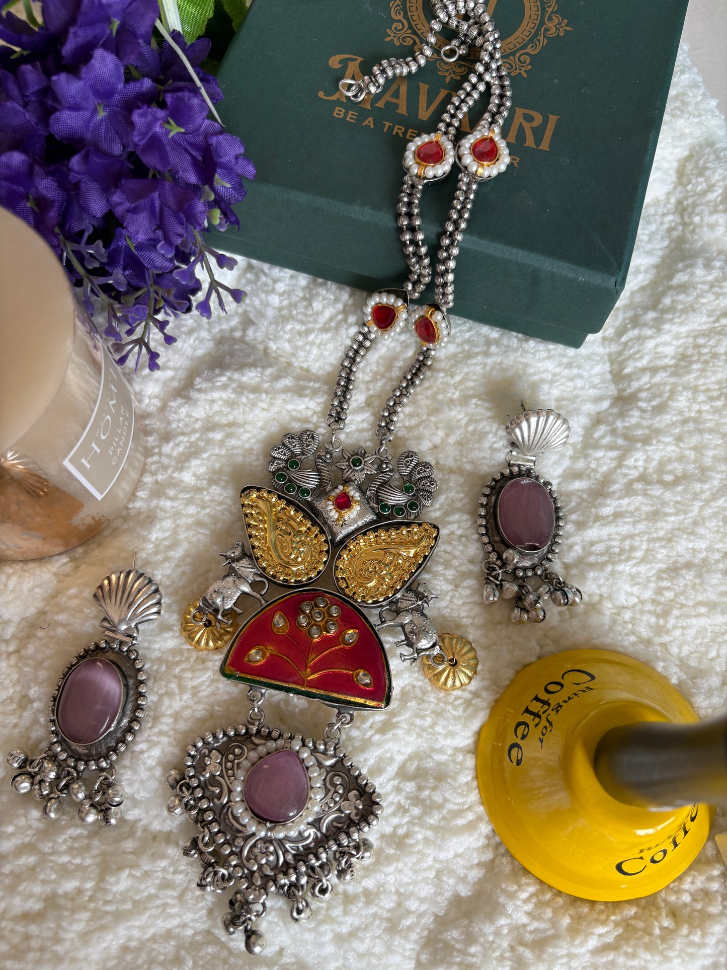 Peach Kundan Long Necklace