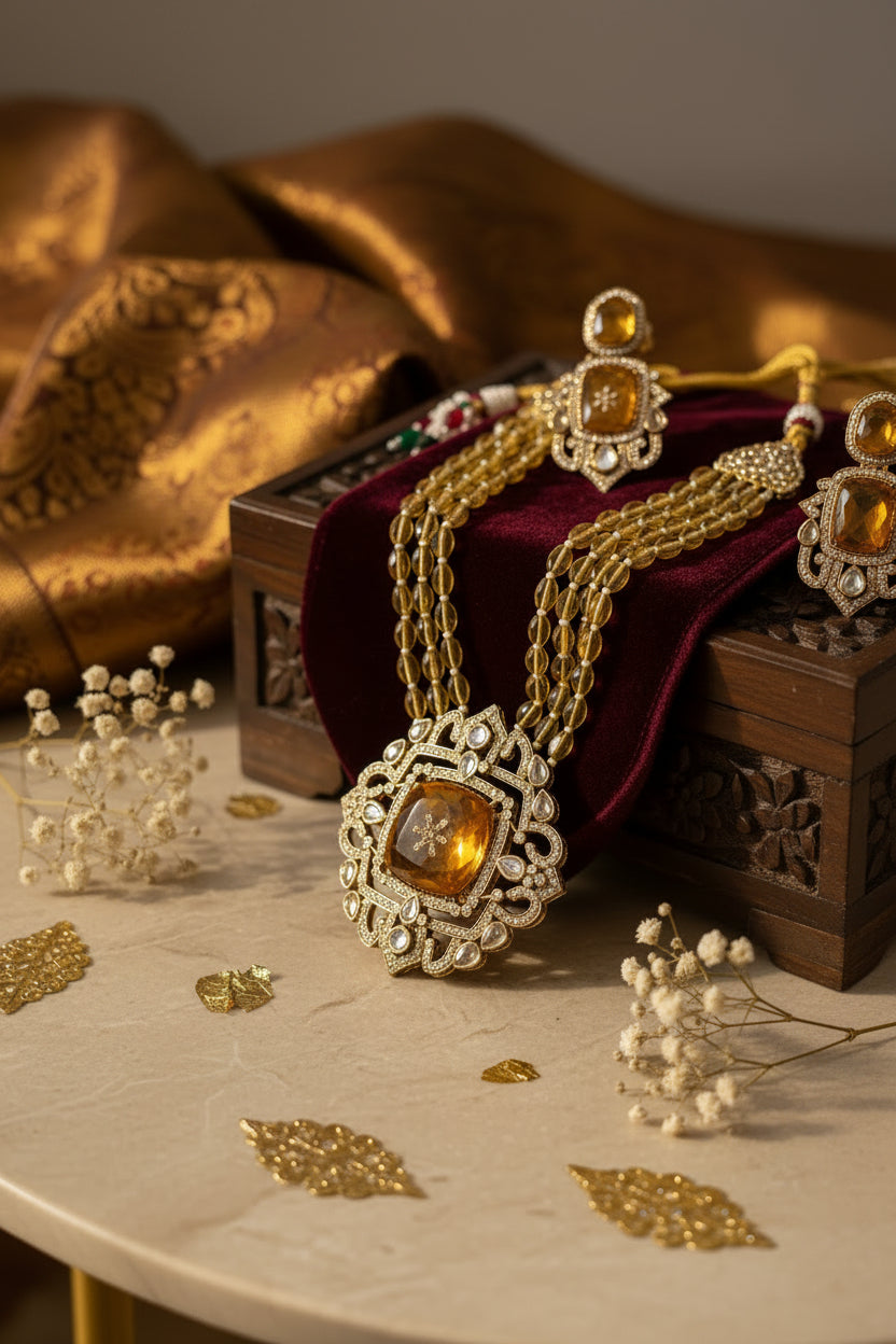 Yellow Kundan Long Necklace