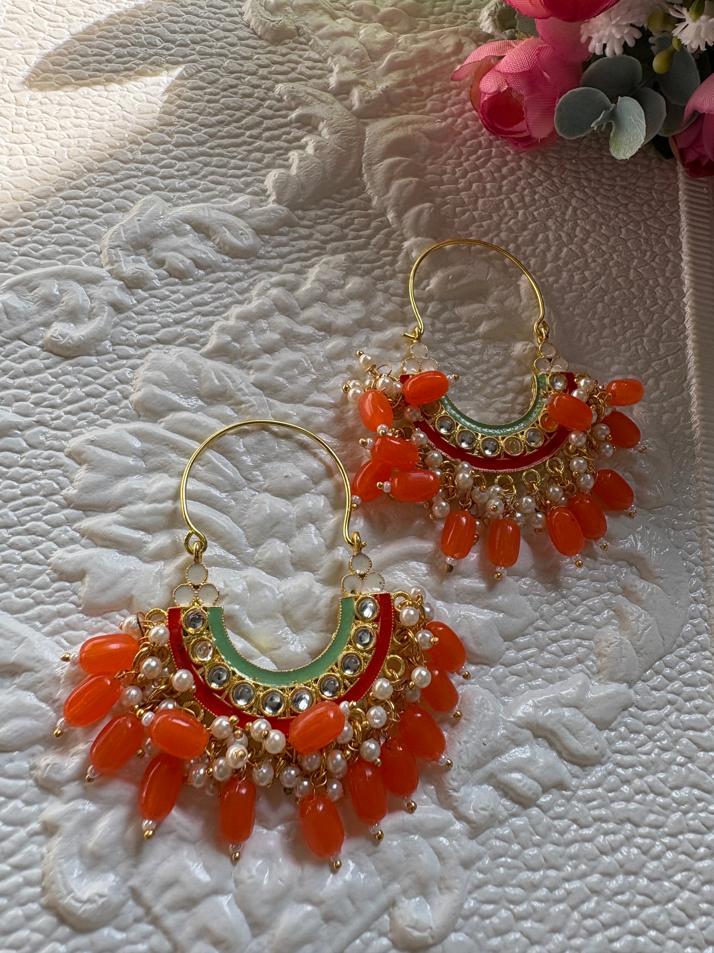 Orange Colour Brass Chandbalis