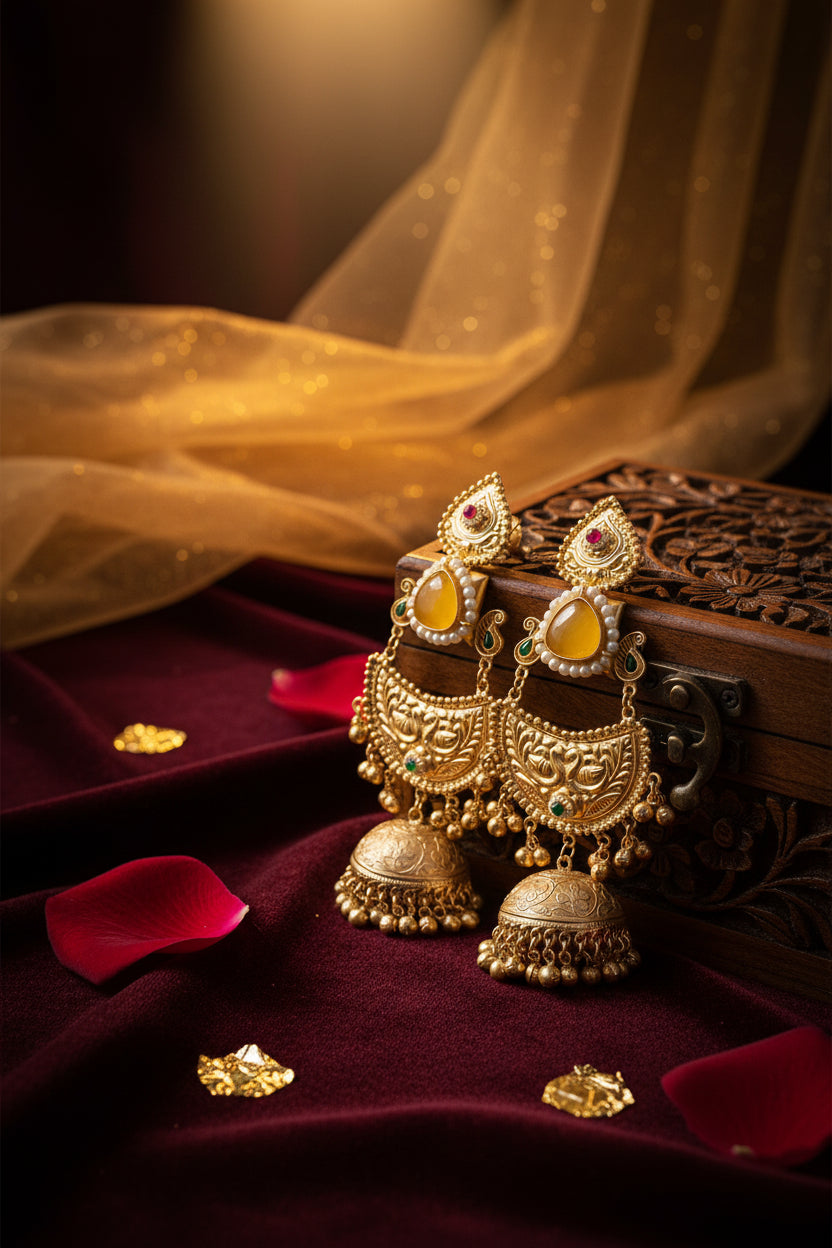 Yellow Golden Replica Brass Jhumkis
