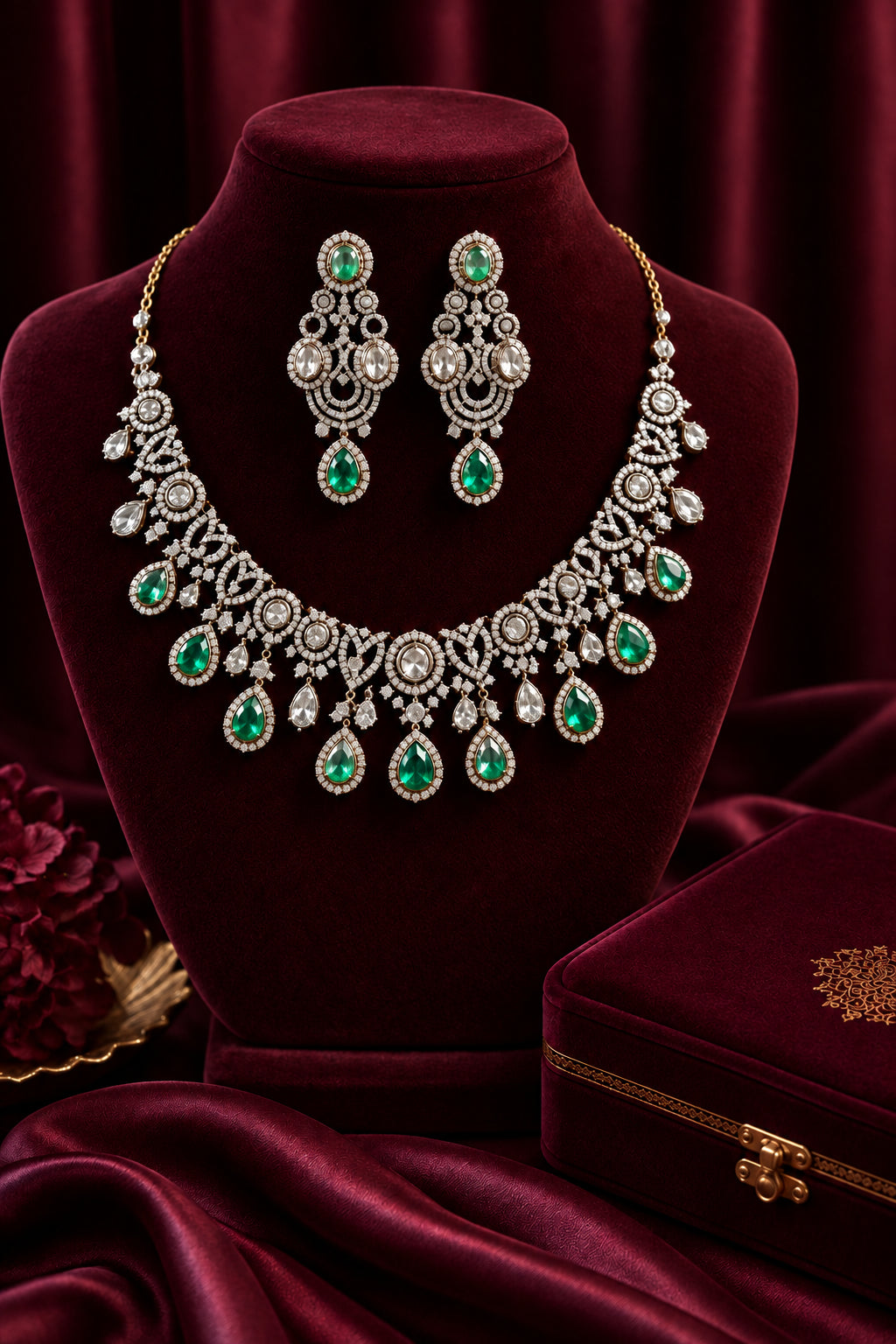 Emerald Pink Victorian Diamond Choker Set