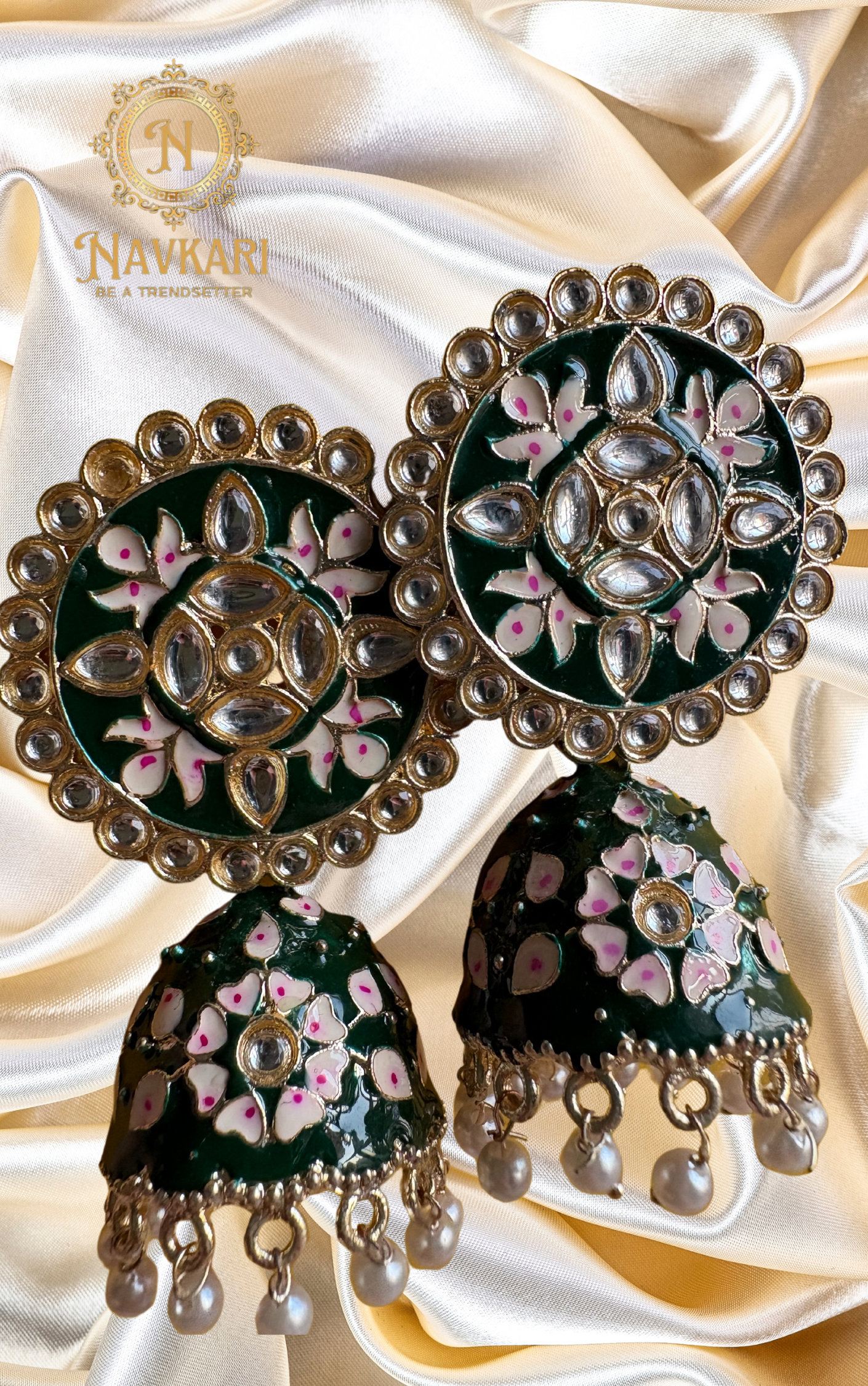 Black Meenakari Kundan Earrings