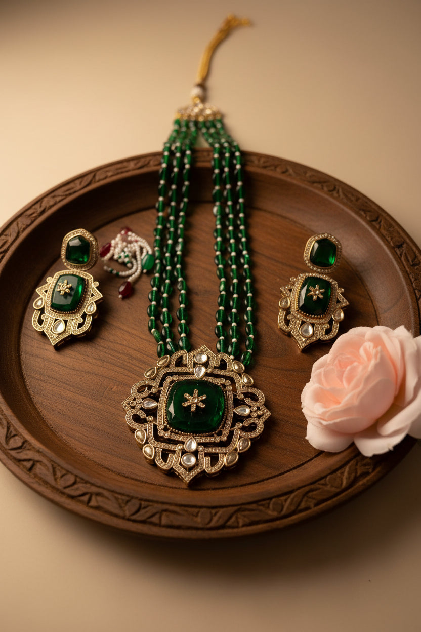 Green Kundan long Necklace