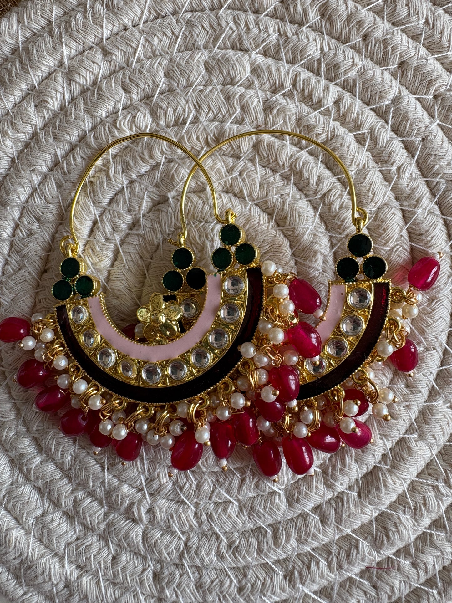 Brass Rani Pink colour Chandbalis
