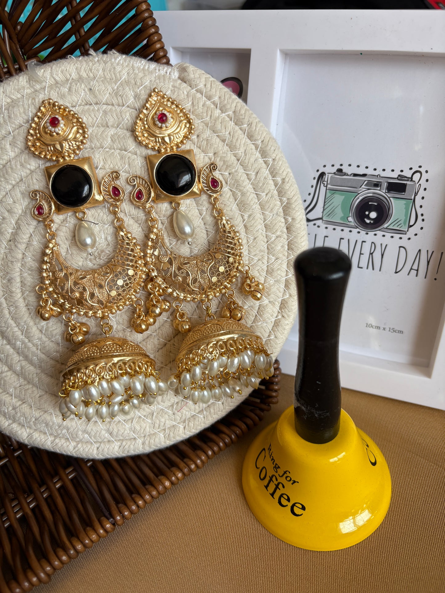 Black Statement Brass Jhumkis