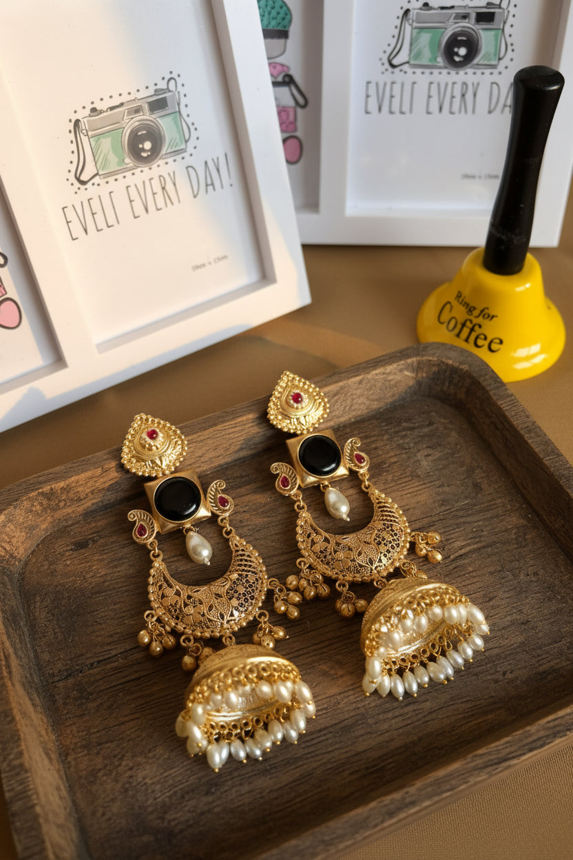 Black Statement Brass Jhumkis