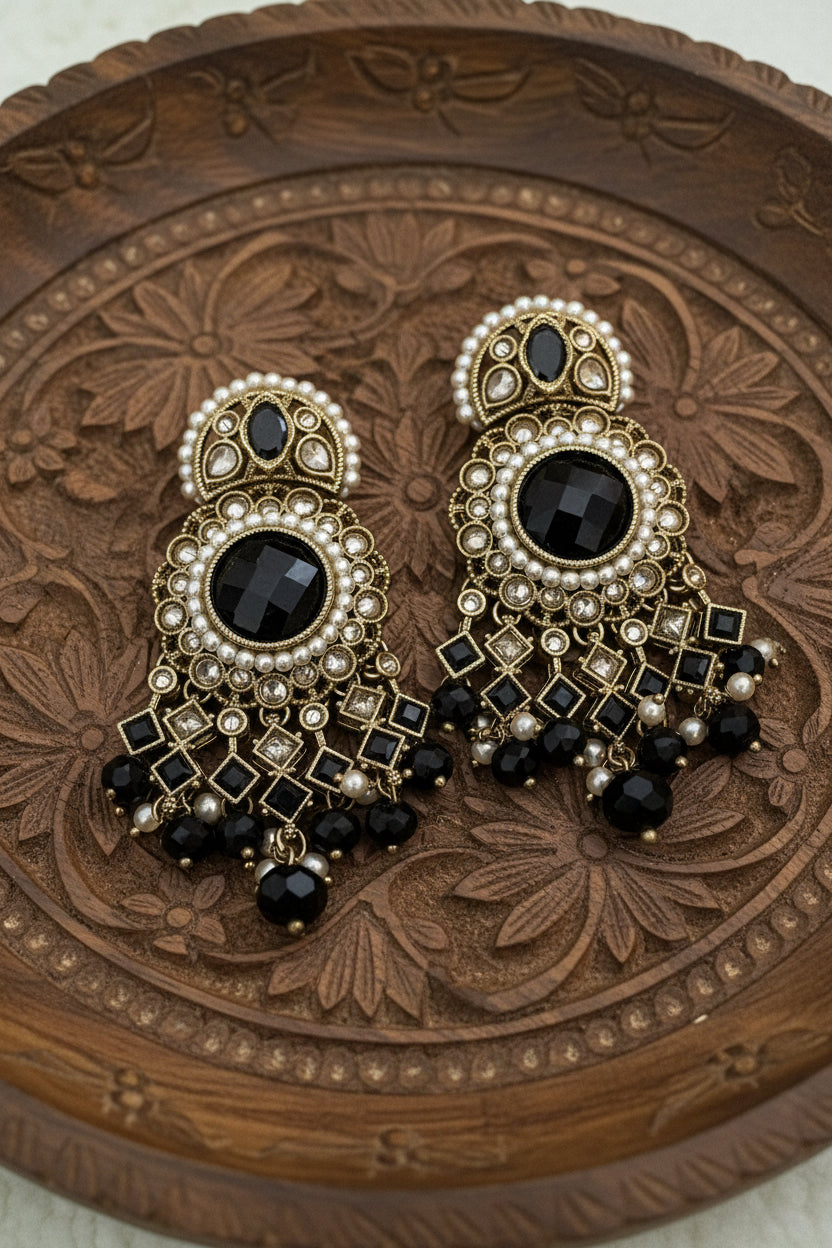 Black Kundan Premium Antique Earrings