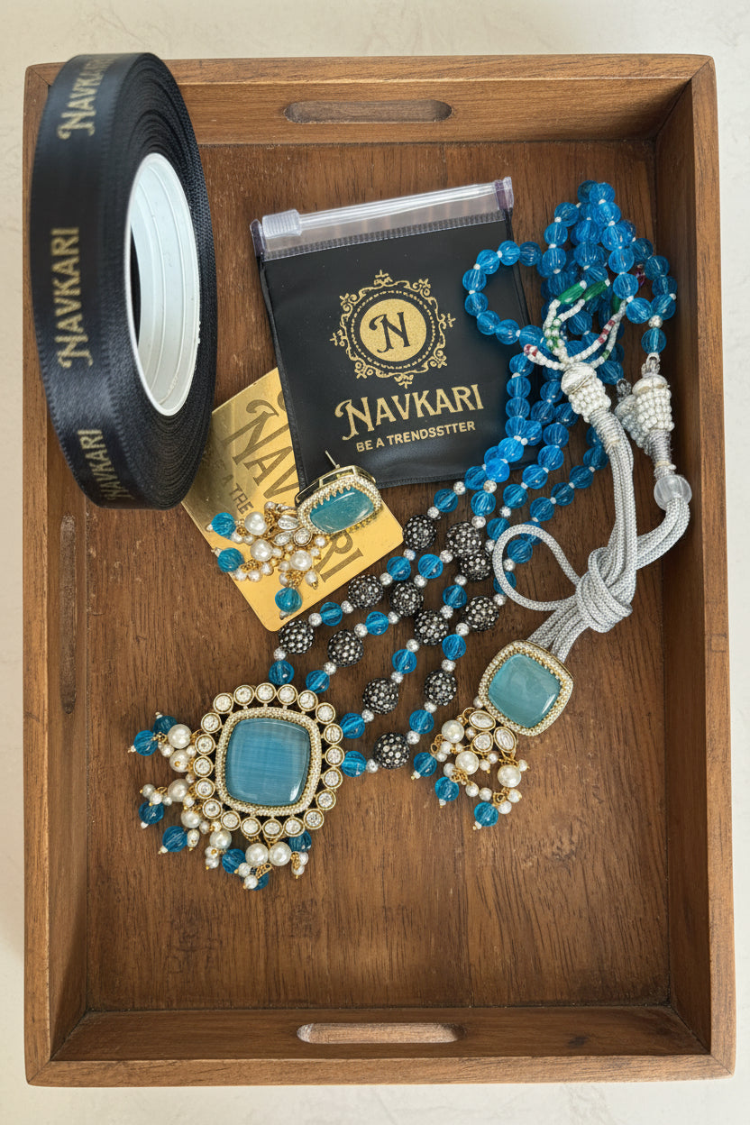 Sky Blue Long Kundan Necklace