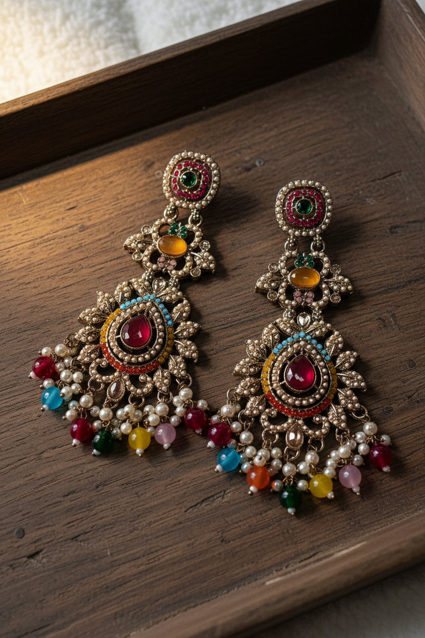 Multi-Colour Kundan AD Statement Earrings