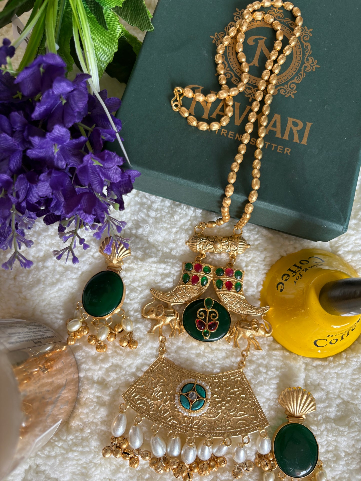 Brass Kundan Long Chain Necklace