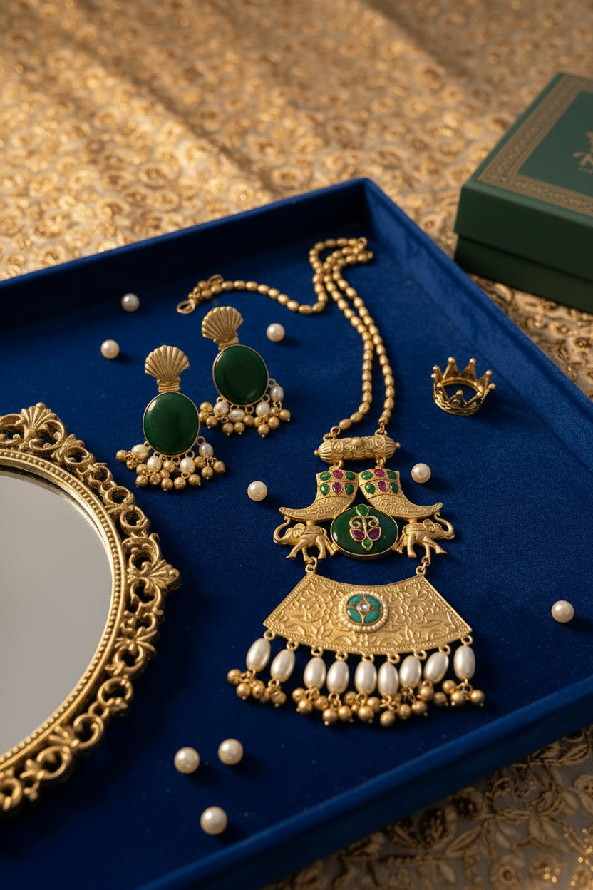 Brass Kundan Long Chain Necklace