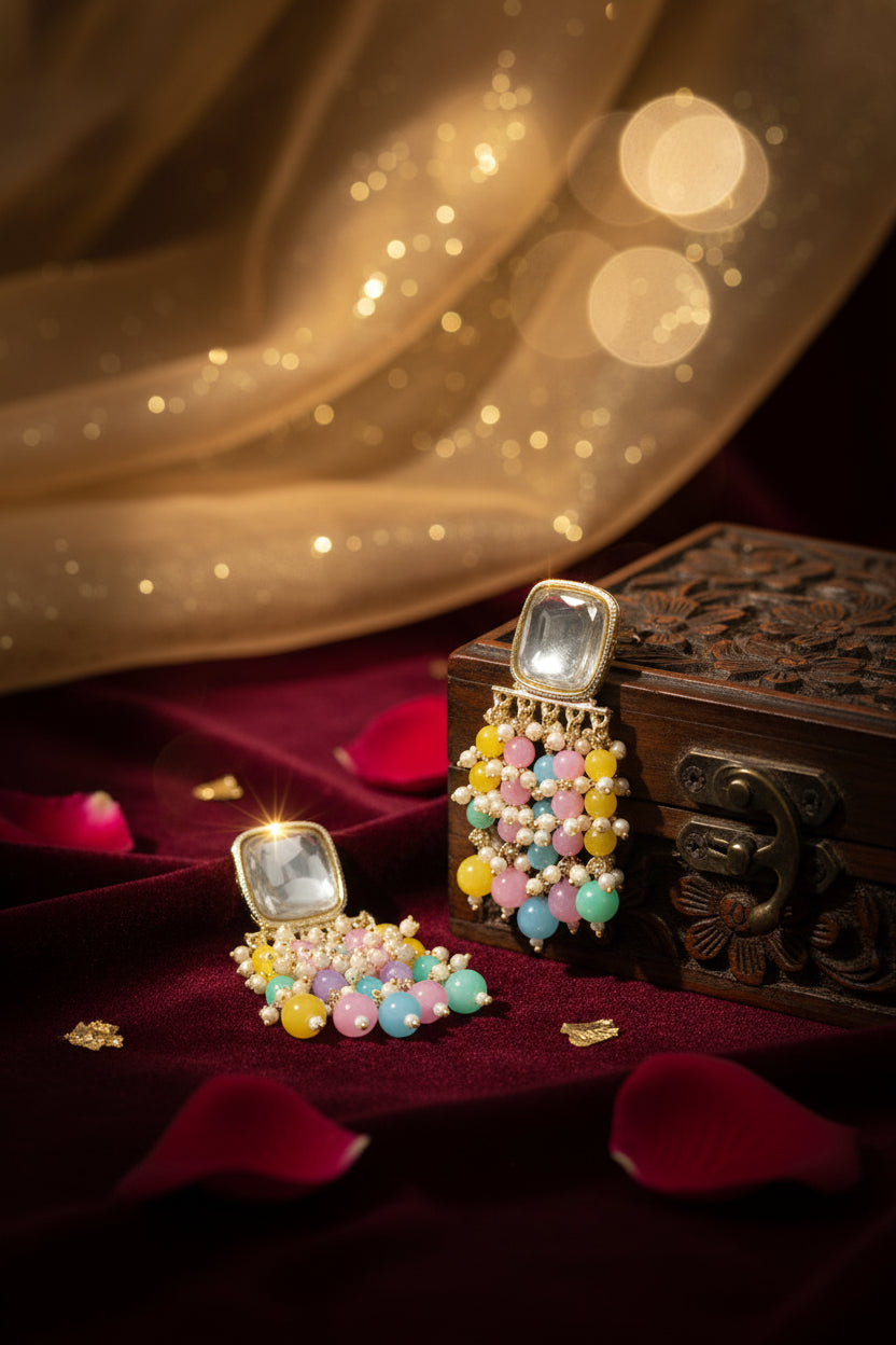 Multi Colour Kundan Earrings
