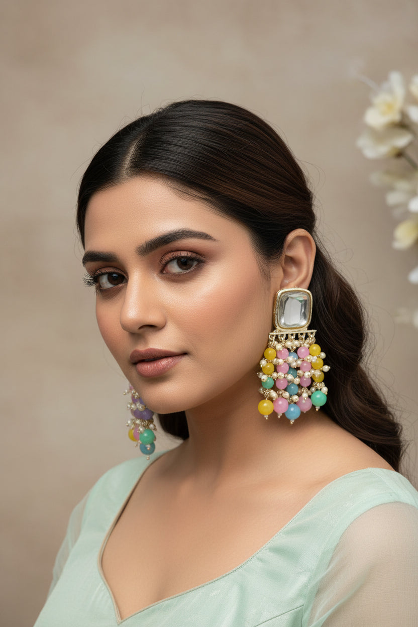 Multi Colour Kundan Earrings
