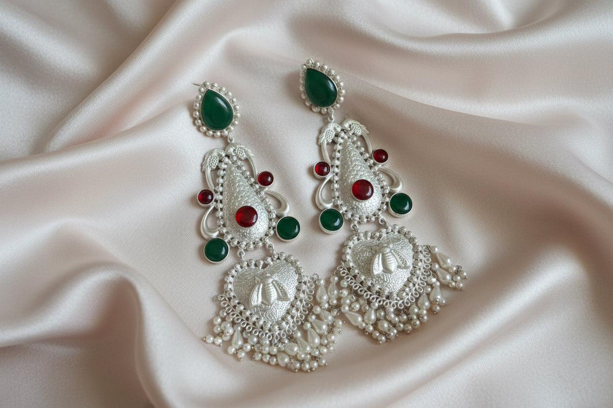 Silver Replica Green Earrings