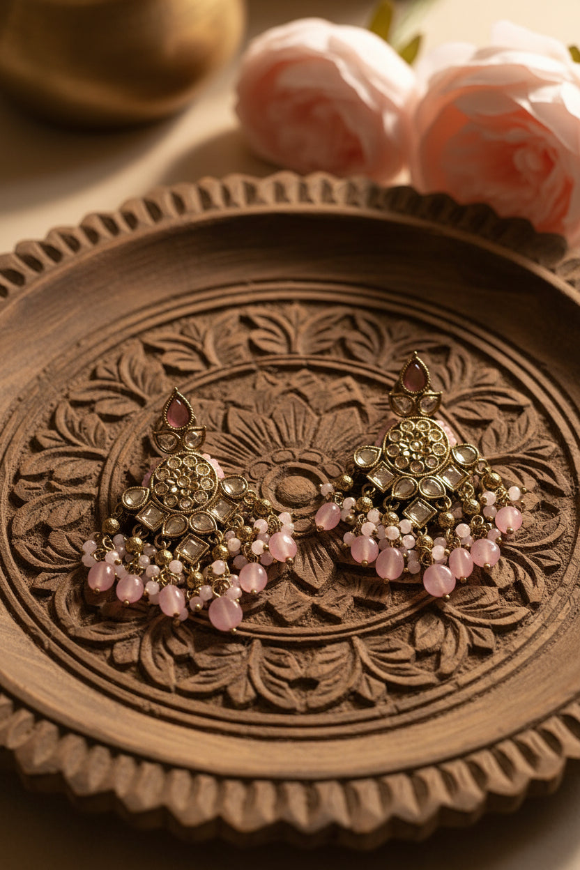 Pink Kundan Antique Earrings