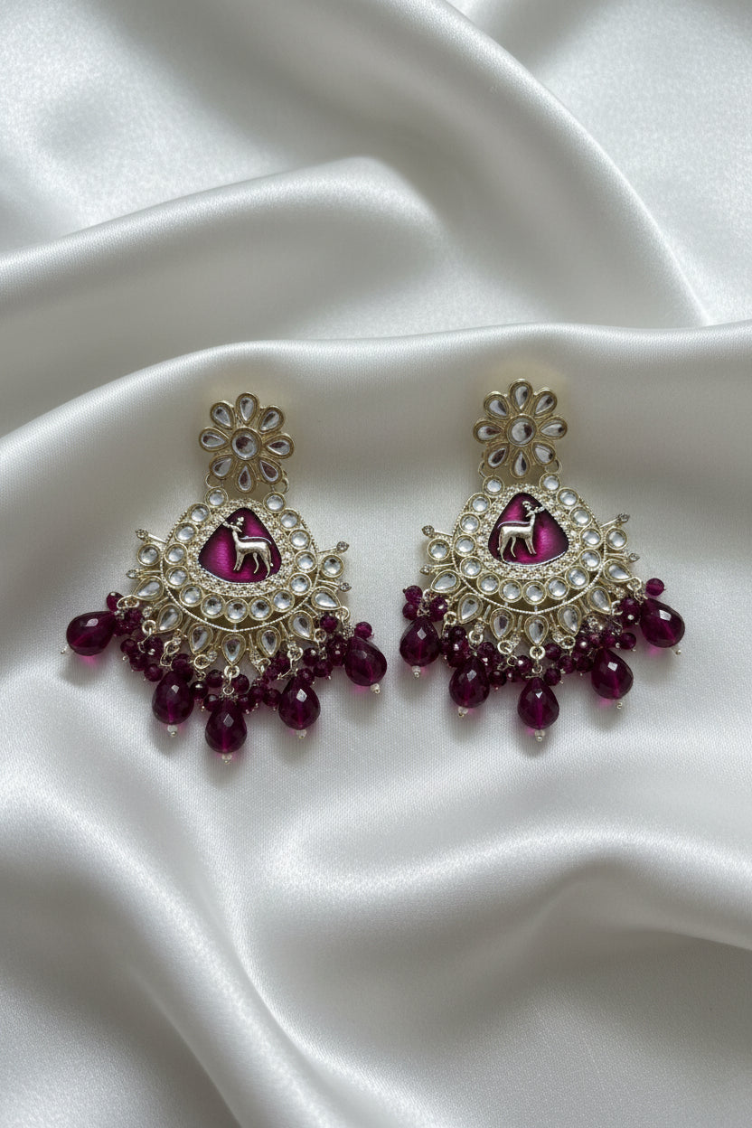 Dark Reddish Brown Kundan Earrings
