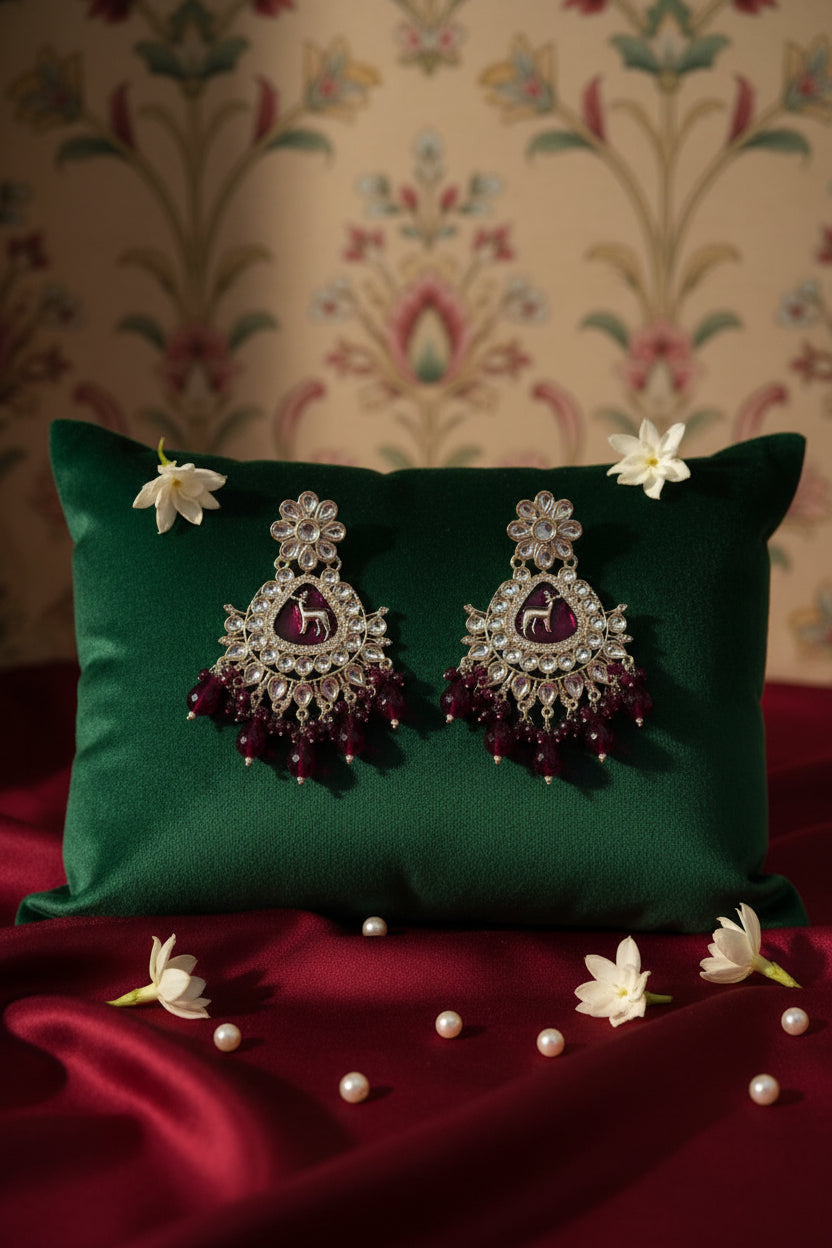 Dark Reddish Brown Kundan Earrings