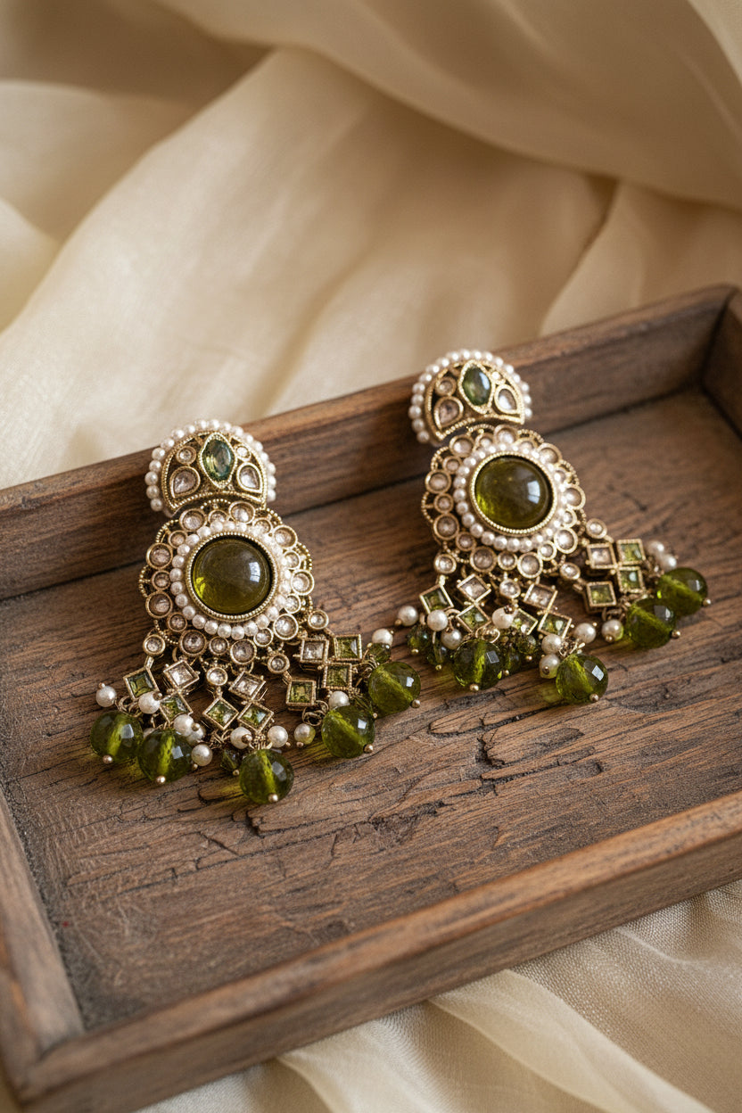 Green Antique Kundan Earrings