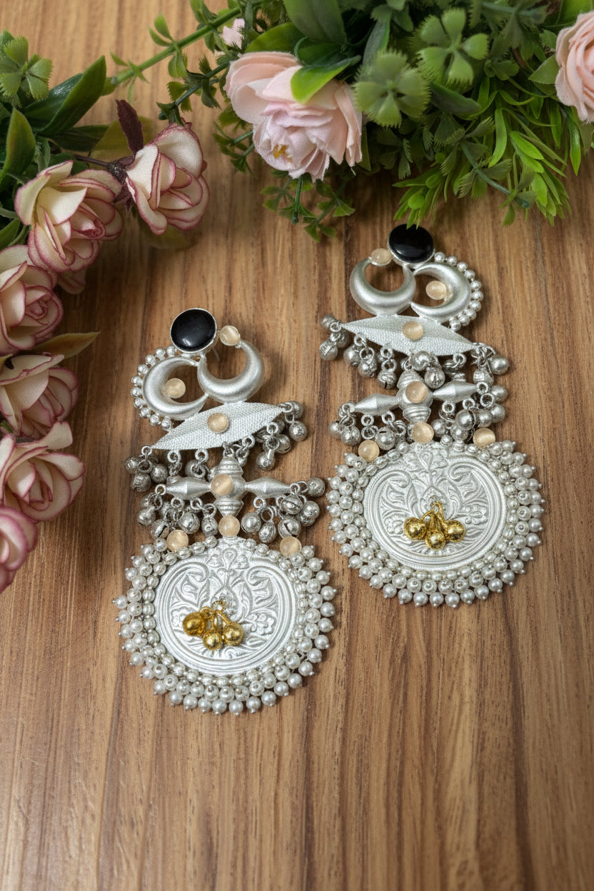 Black Kundan Silver Replica brass Chandbalis