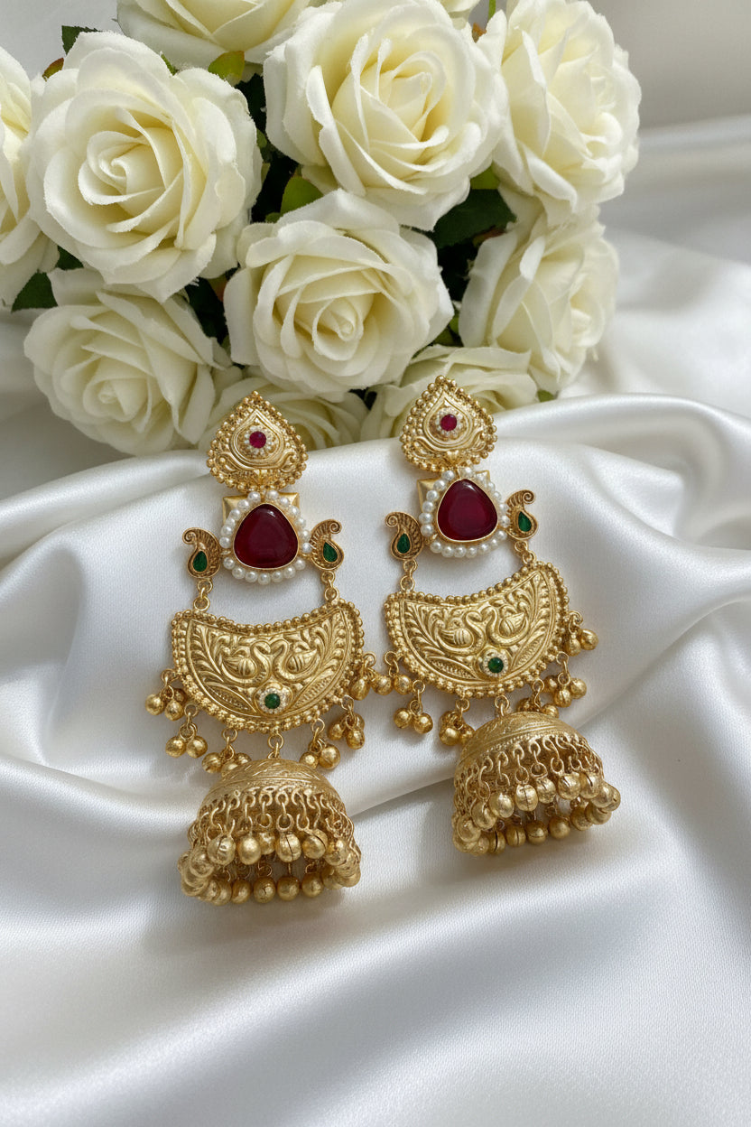 Golden Replica Red Brass Jhumkis