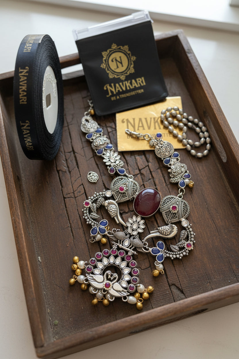 Red Kundan Oxidised Long Necklace