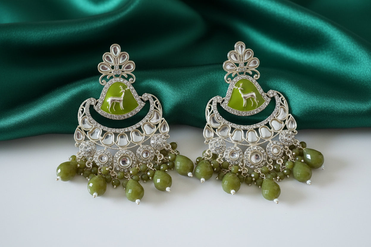 Light Green Colour Kundan Earrings