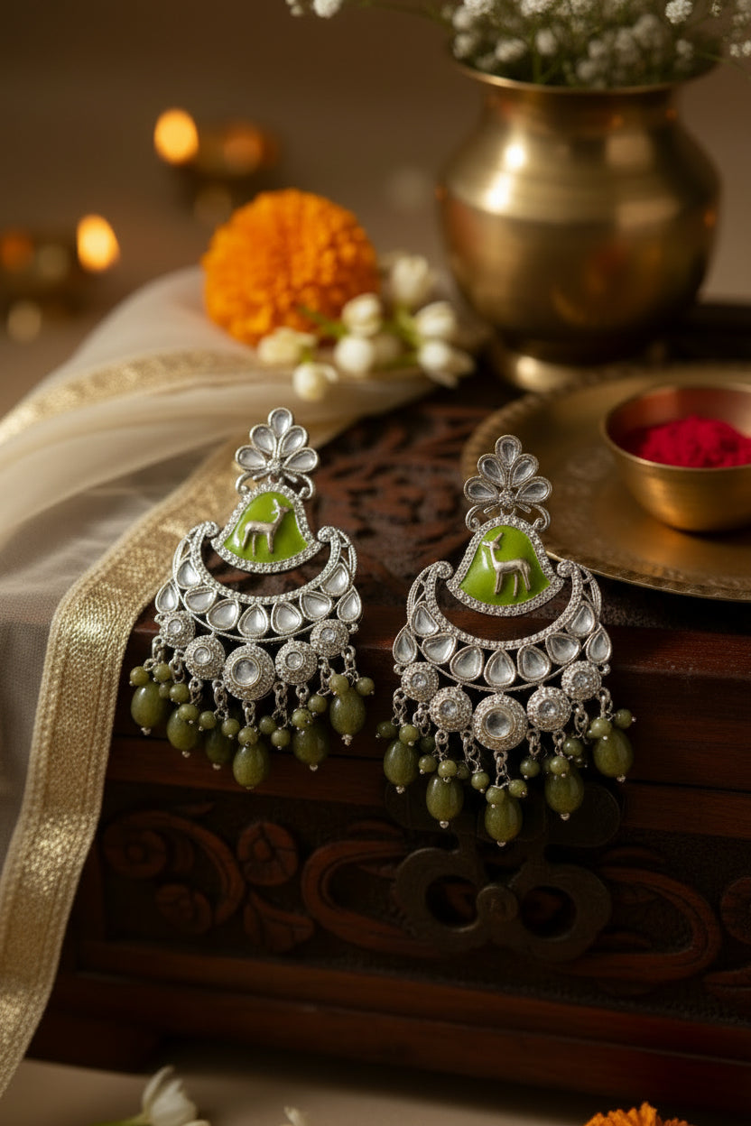 Light Green Colour Kundan Earrings