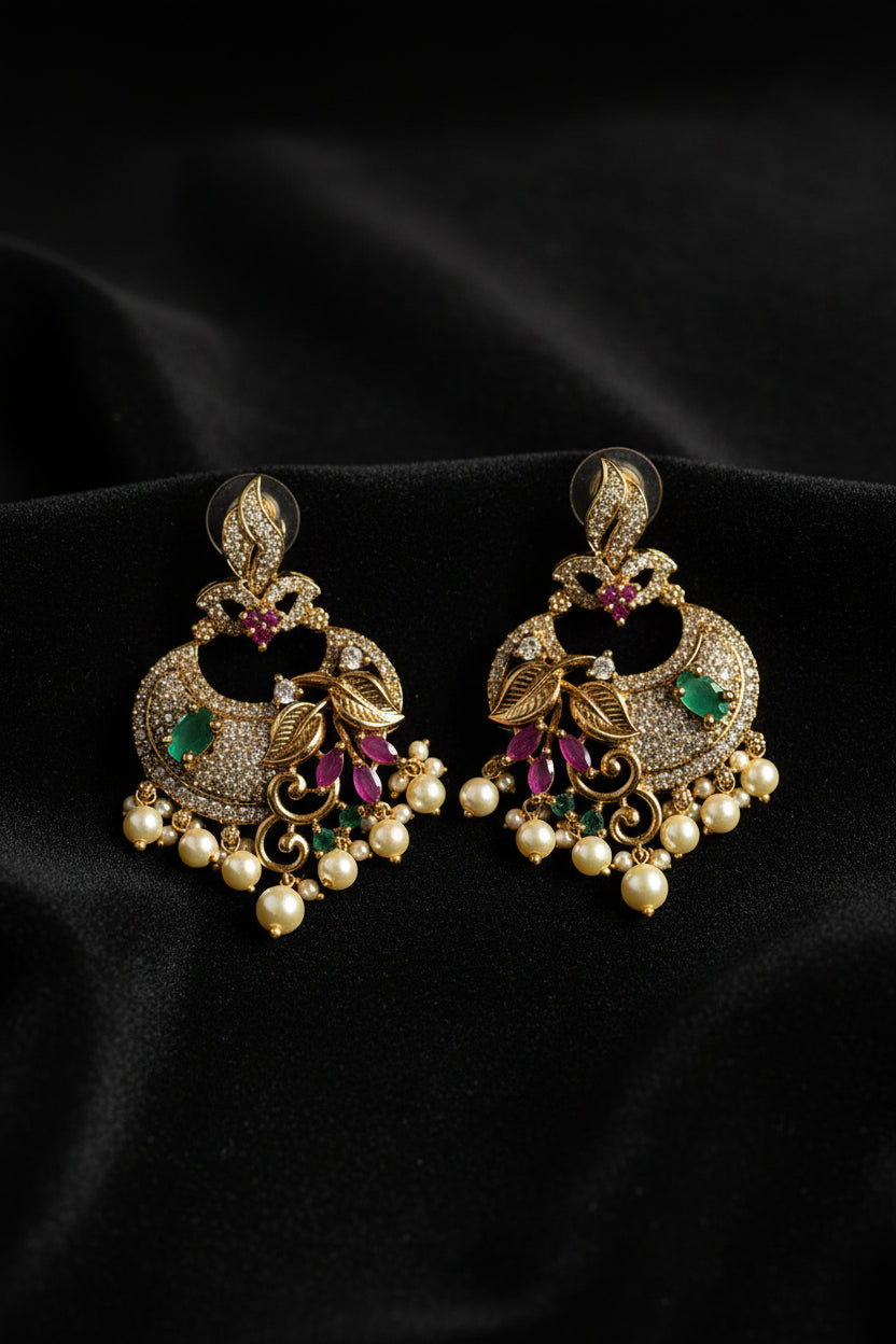 American Diamond Gold Plated Chandbali Earrings