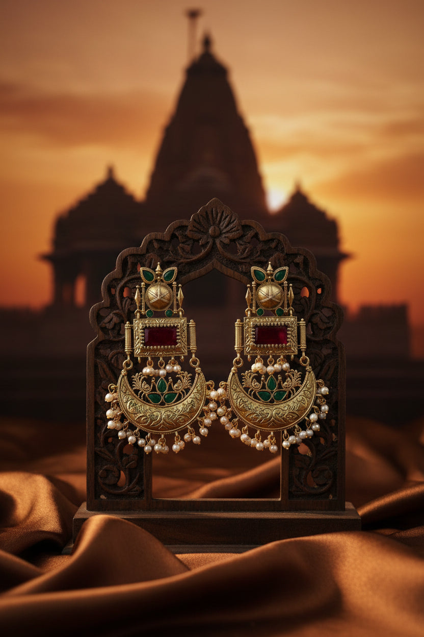 Golden Replica Red Chandbali Earrings