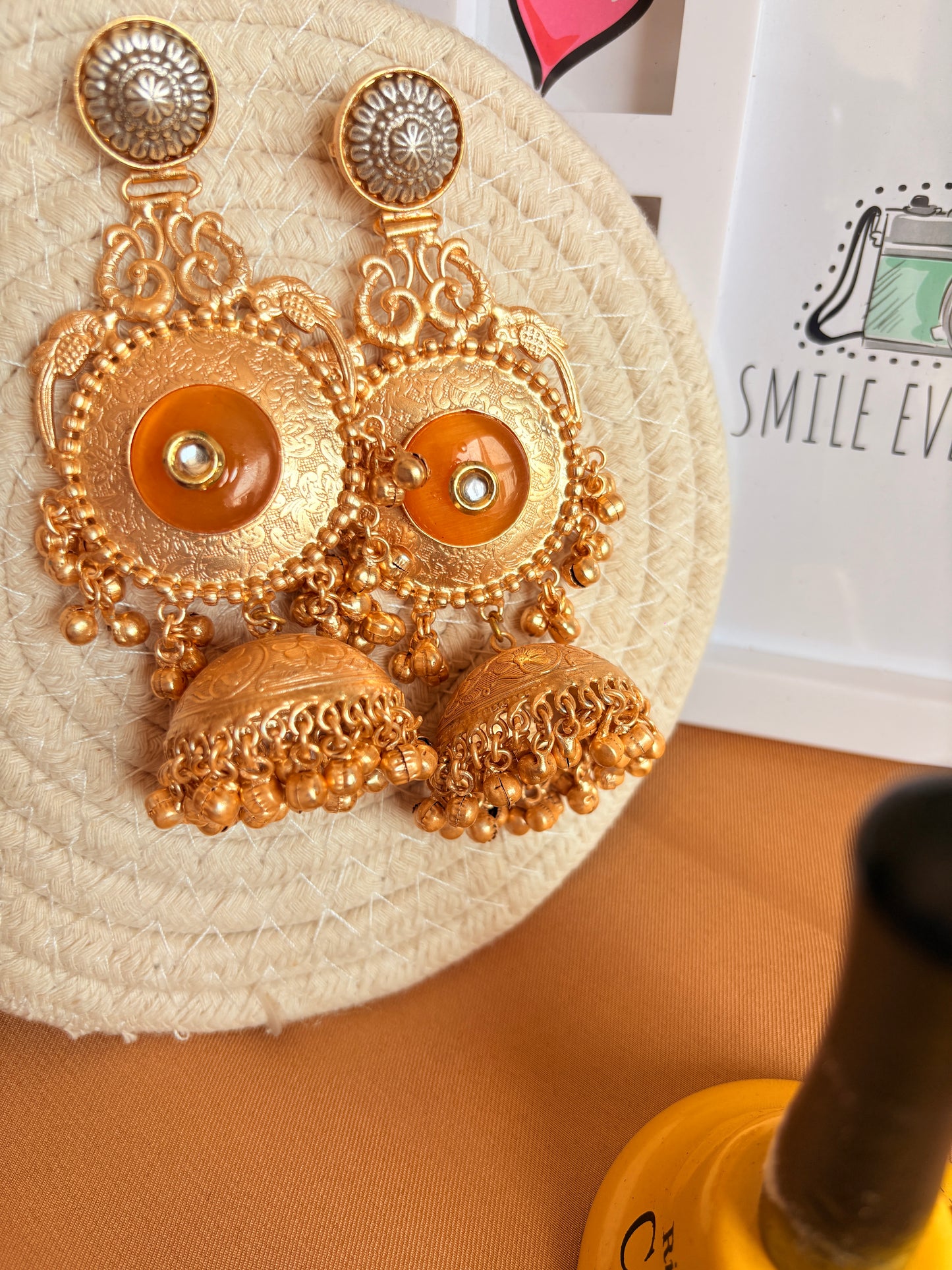 Yellow Brass Statement Jhumkis
