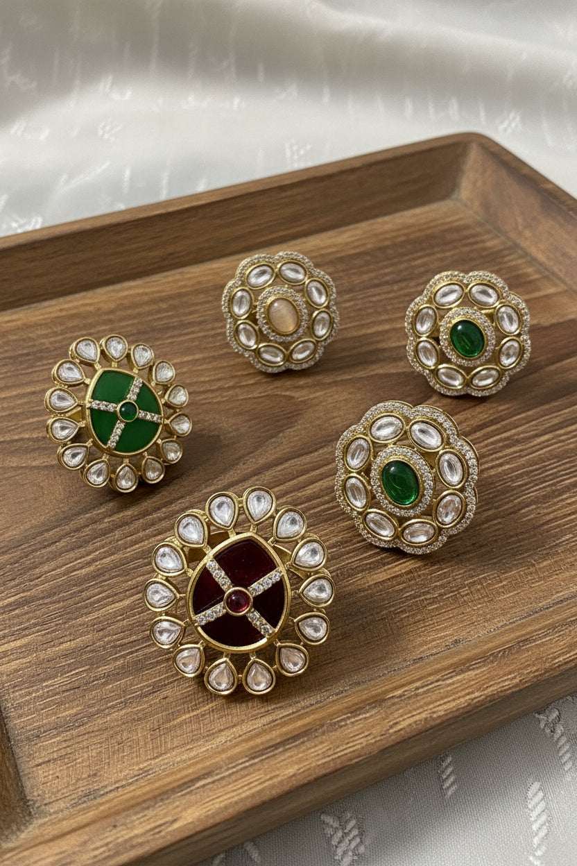 Green American Diamond Adjstable Ring