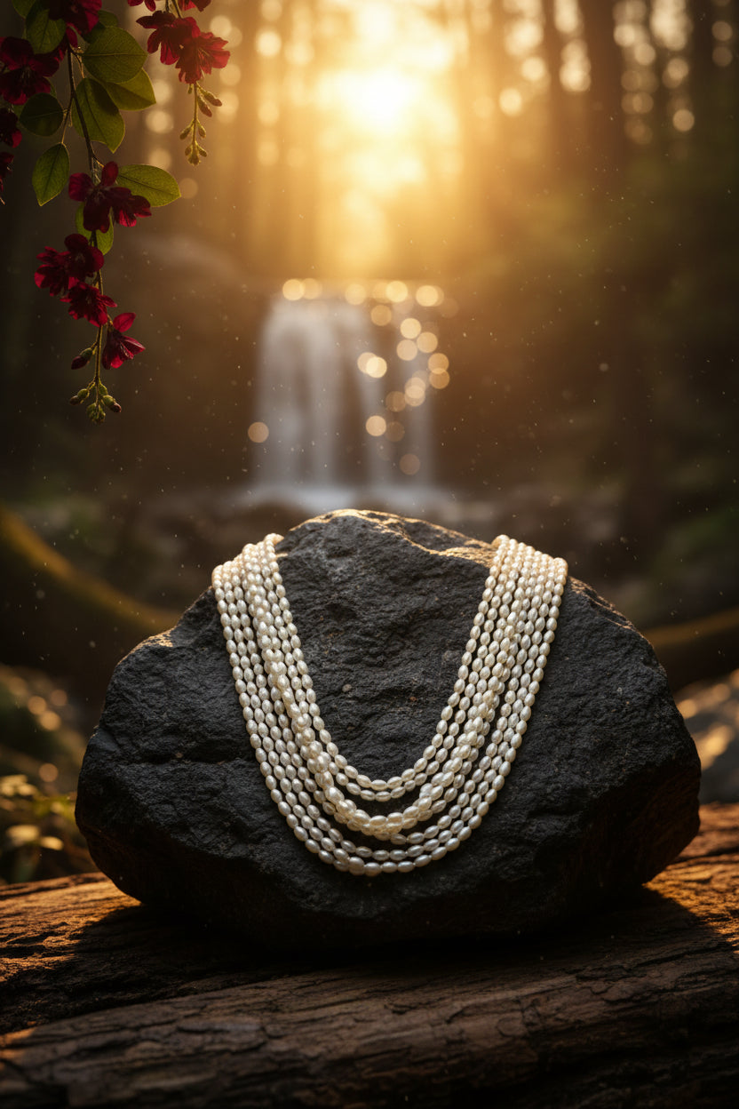 7 Layer Ivory White Rice Pearl Long Haar Necklace