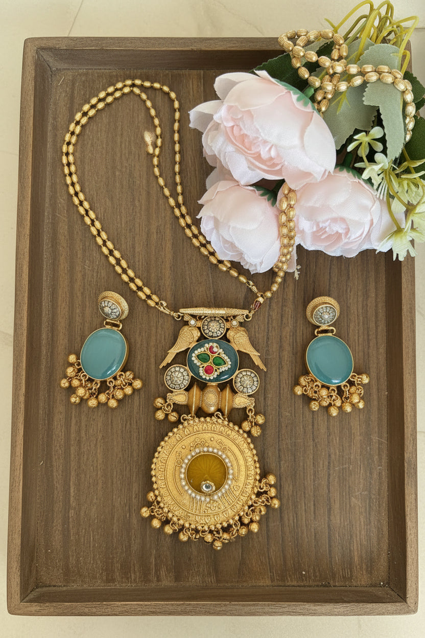 Blue Kundan Necklace Golden Necklace
