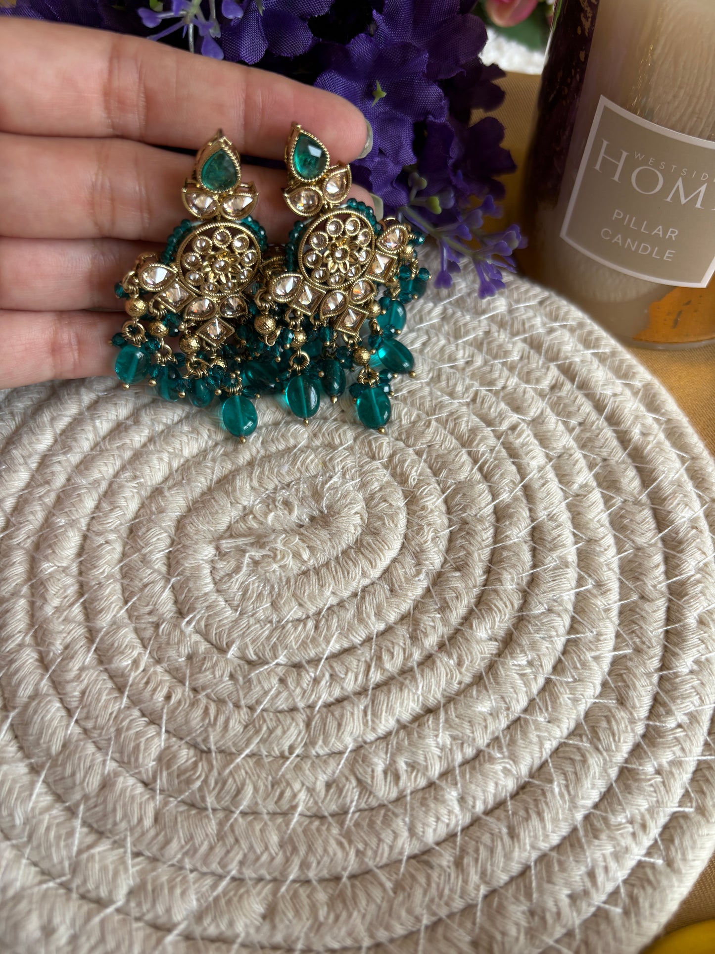 Peacock Green Premium Antique Earrings