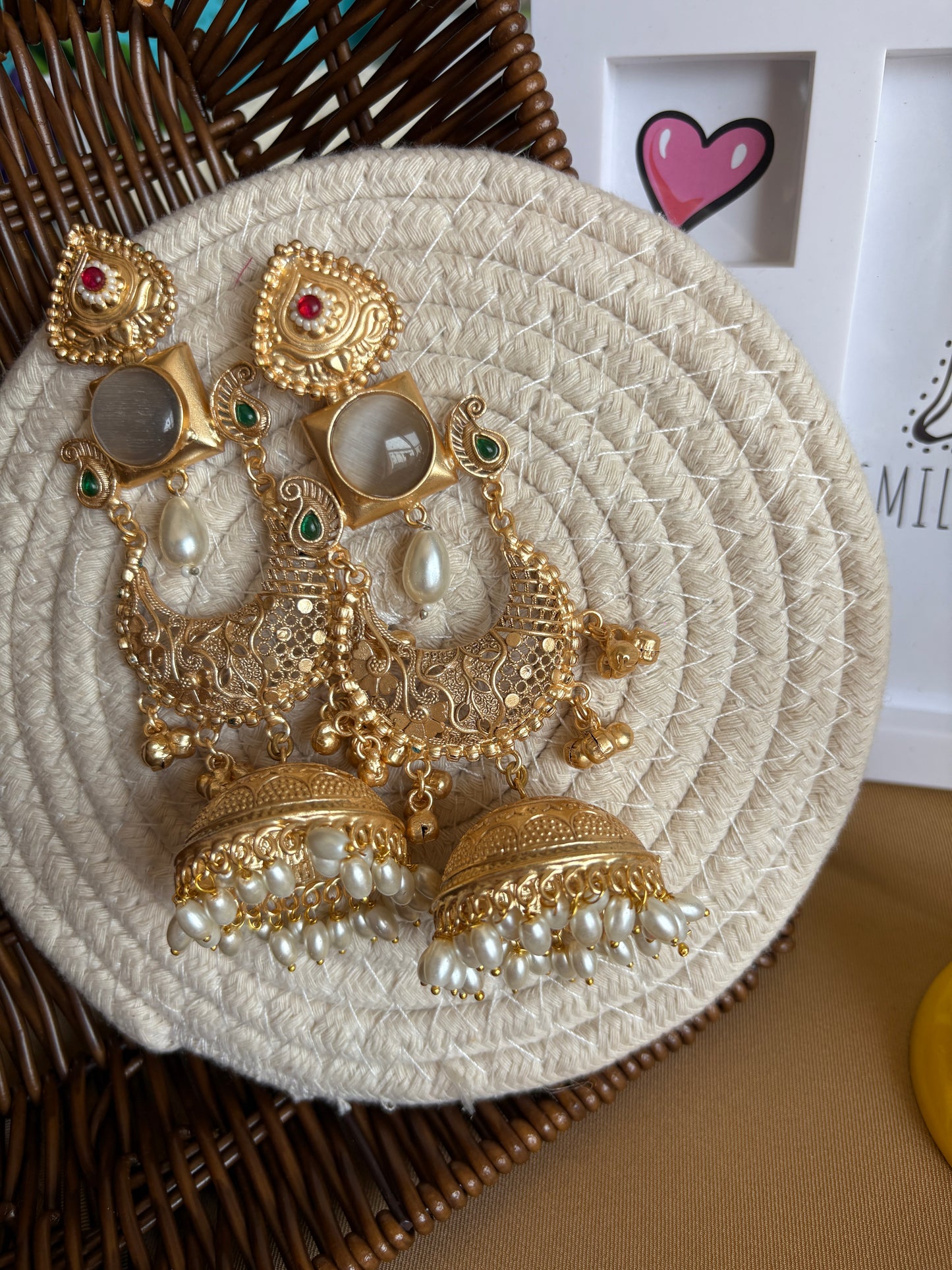 White Statement Brass Jhumkis
