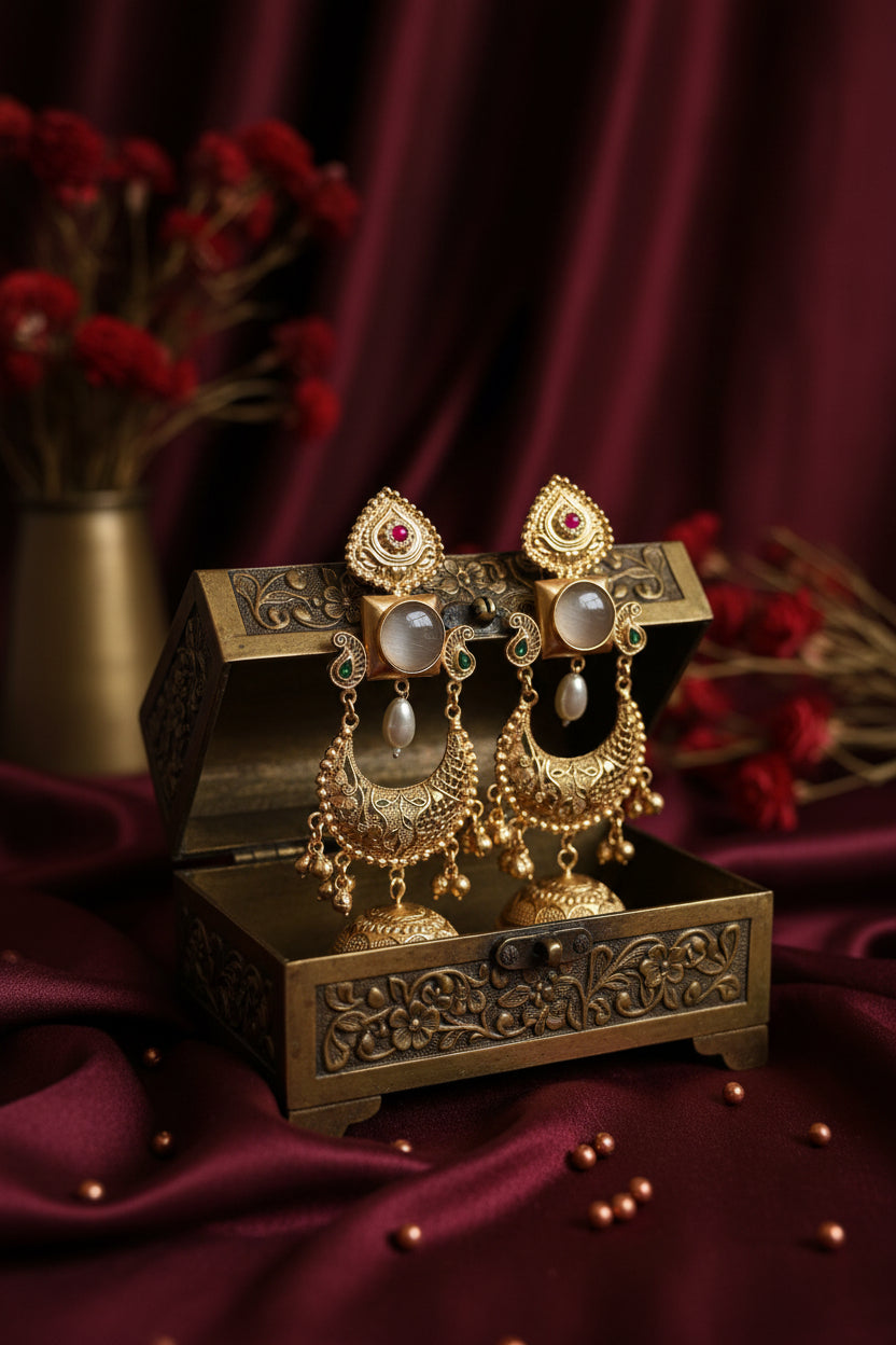White Statement Brass Jhumkis