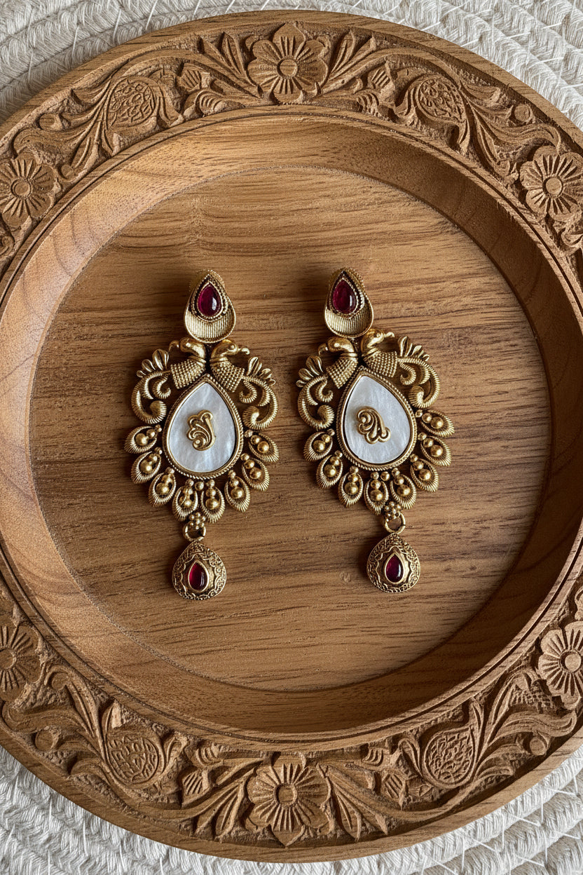 Premium Antique Pink Kundan Earrings