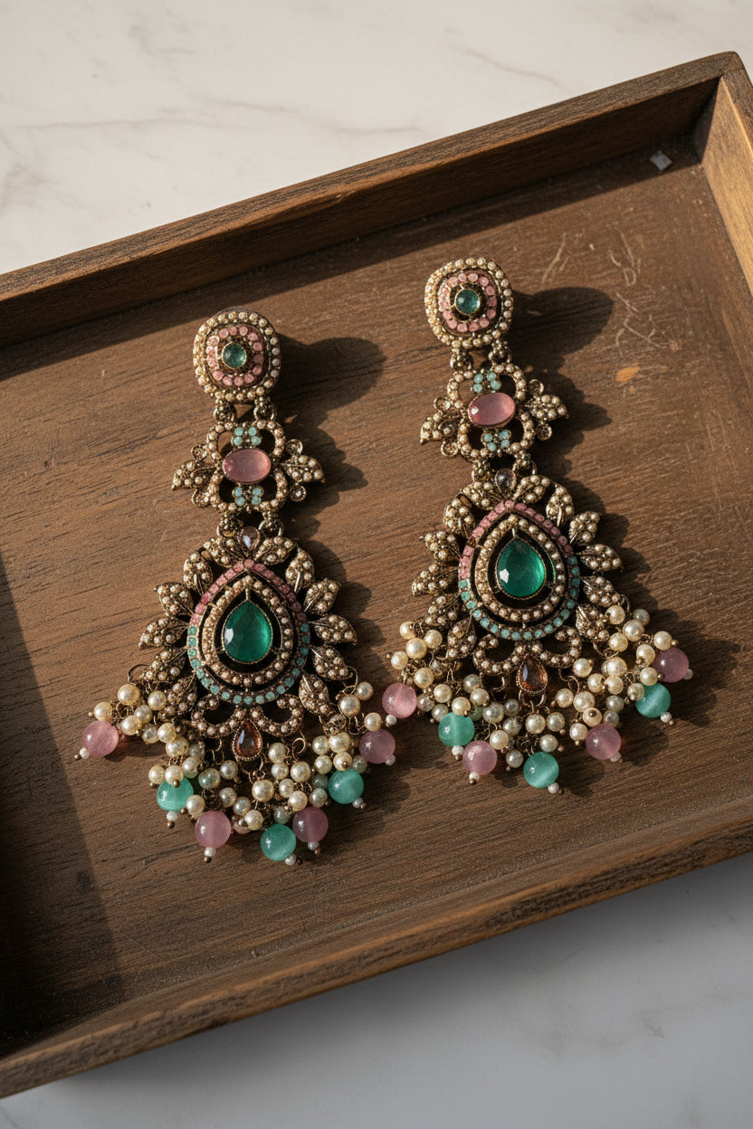 Multi Colour Kundan Ad Statement Earrings