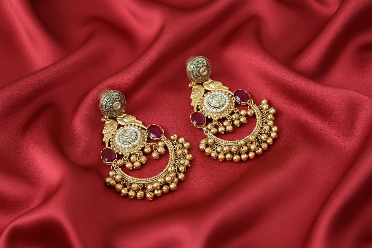 Red Golden Replica Chandbali