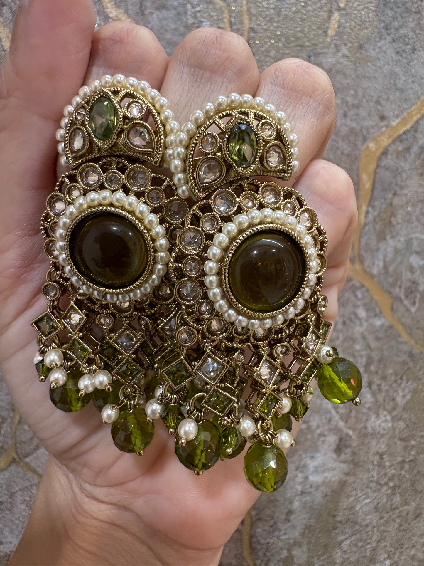 Green Antique Kundan Earrings
