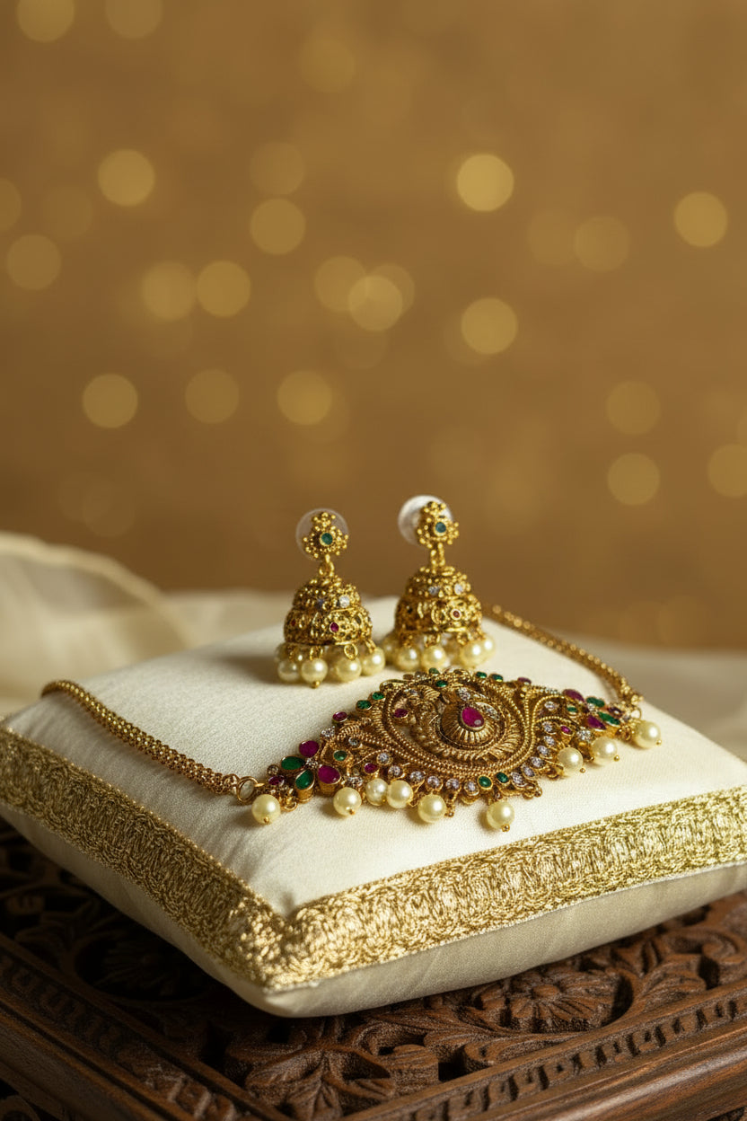 Antique Gold Lakshmi Choker Necklace Set