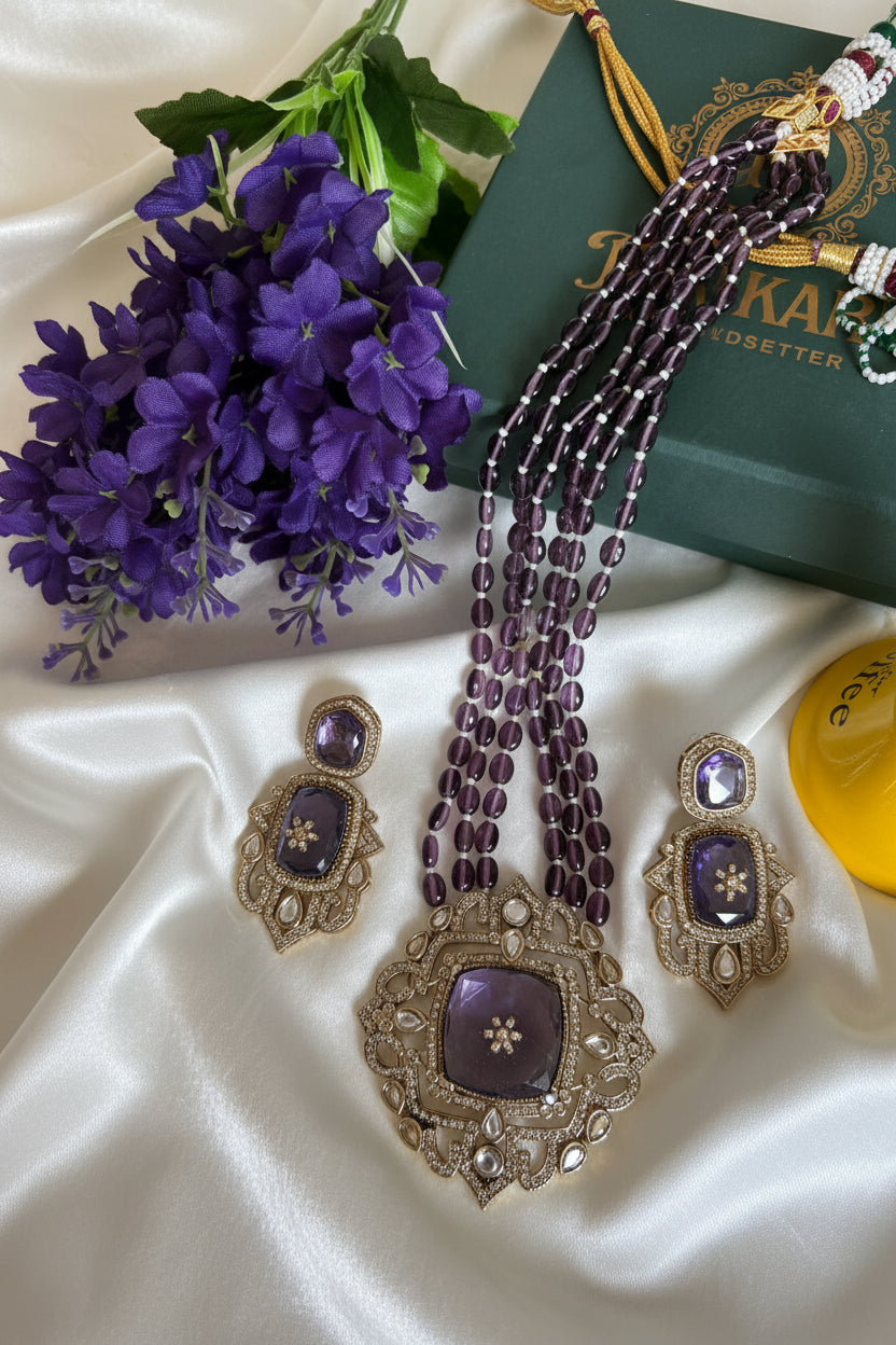 Long Purple Kundan Necklace