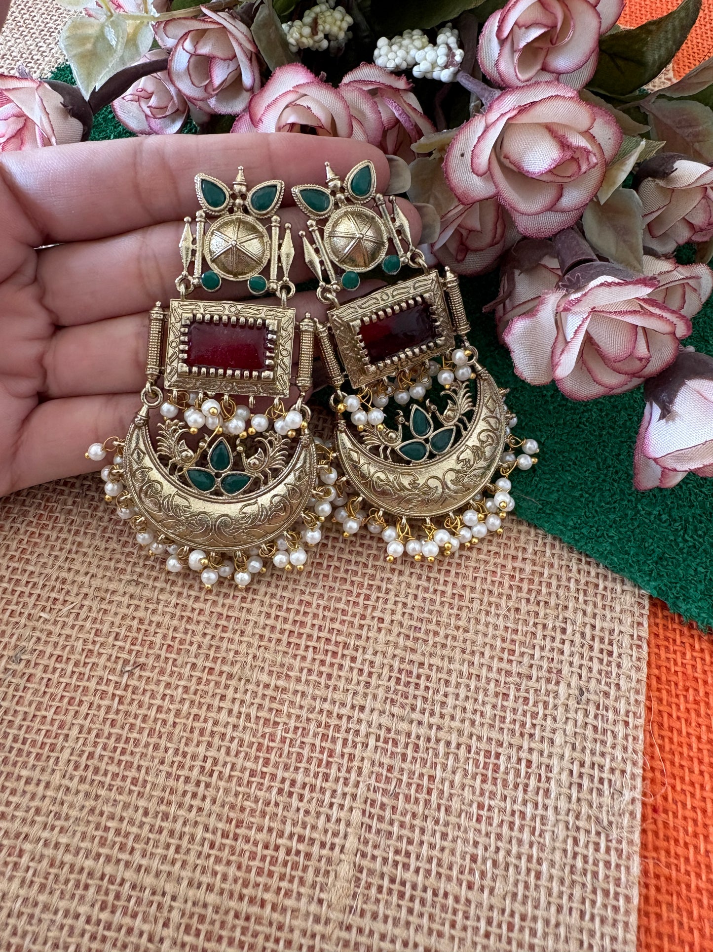 Golden Replica Red Chandbali Earrings